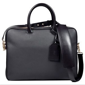 Tom Ford Black Leather Zippered Laptop Shoulder Bag Briefcase w/ Gold Hardware